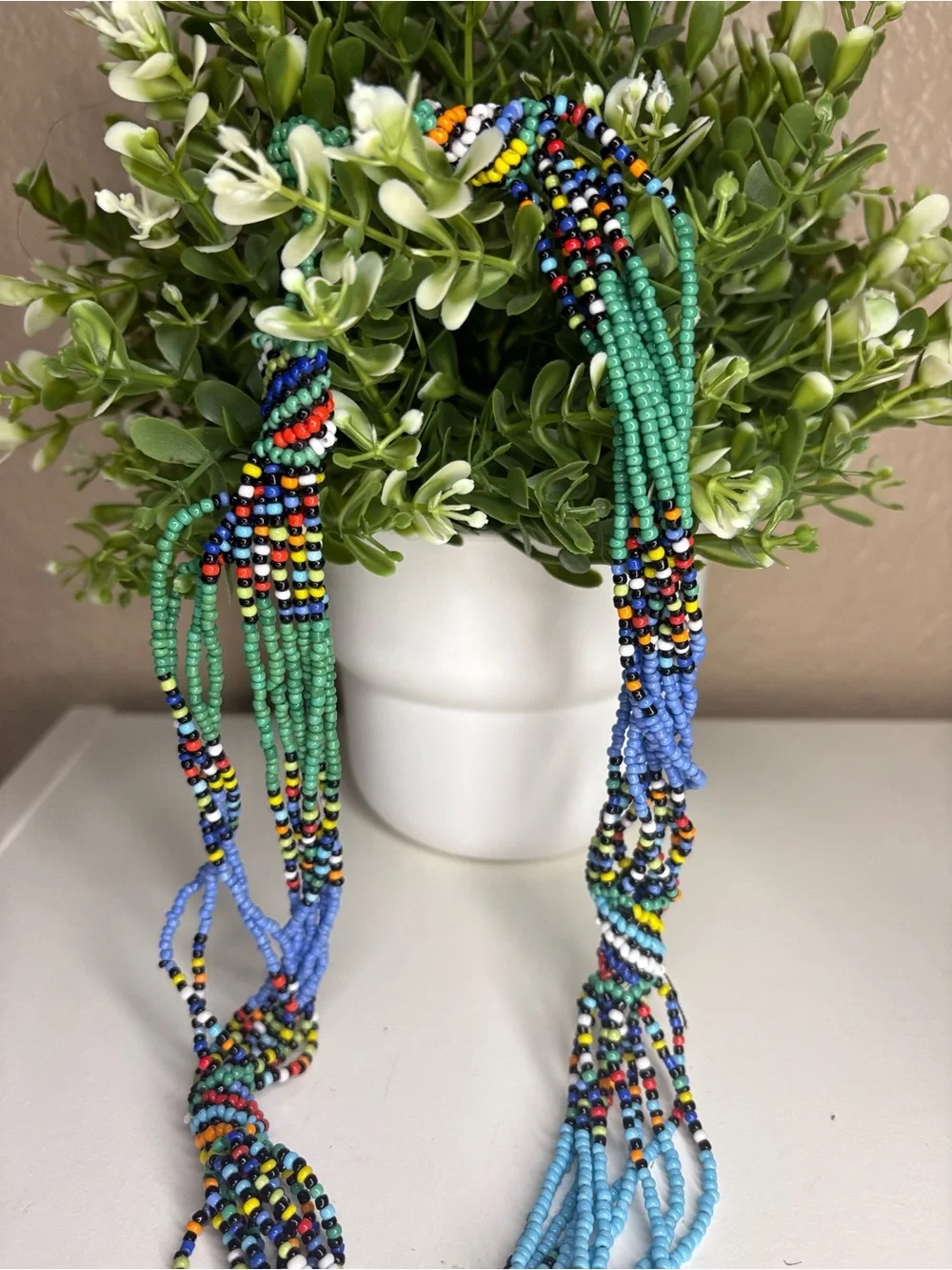 Colorful Multi-Strand Seed Bead Statement Necklace Boho Layered Festival